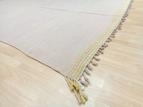 Salmon Flat-Weave Moroccan Rug | Kilim Boho Wool Carpet